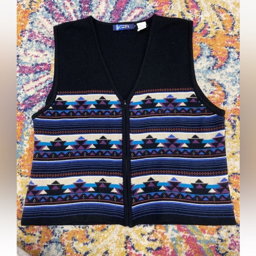 Wrangler Black and Multicolor Patterned Sweater Vest